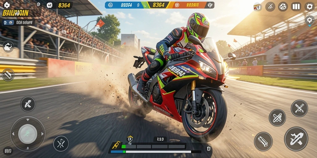 Gameplay seru dengan kecepatan tinggi dalam balapan motor.