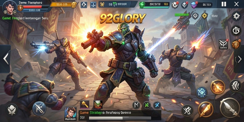 Tampilan seru dari gameplay 92GLORY dengan strategi bertarung.