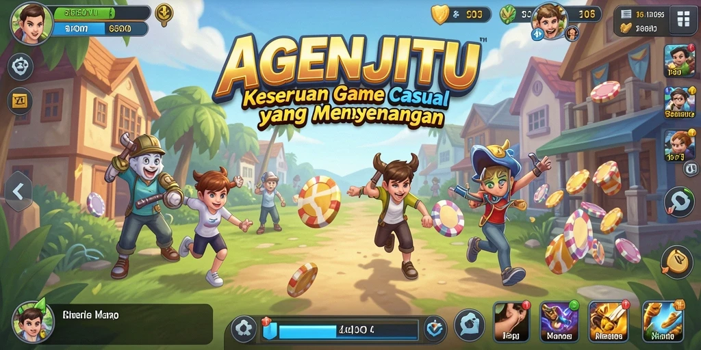 Tangkapan layar AGENJITU menunjukkan gameplay santai yang penuh warna.