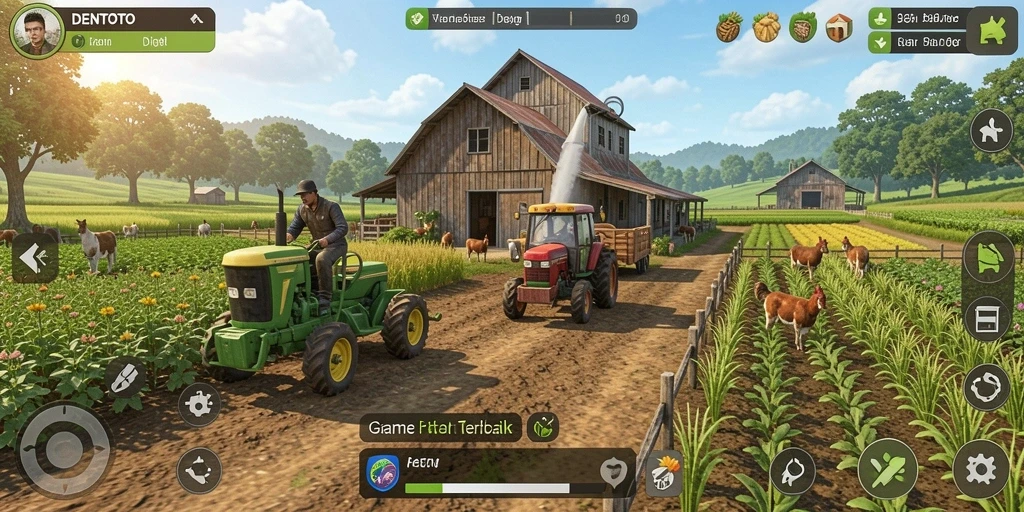 Tampilan gameplay DENTOTO yang memukau dengan ladang hijau subur.