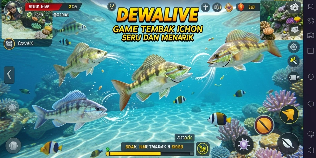 Tampilan gameplay seru DEWALIVE dengan berbagai ikan yang menarik.