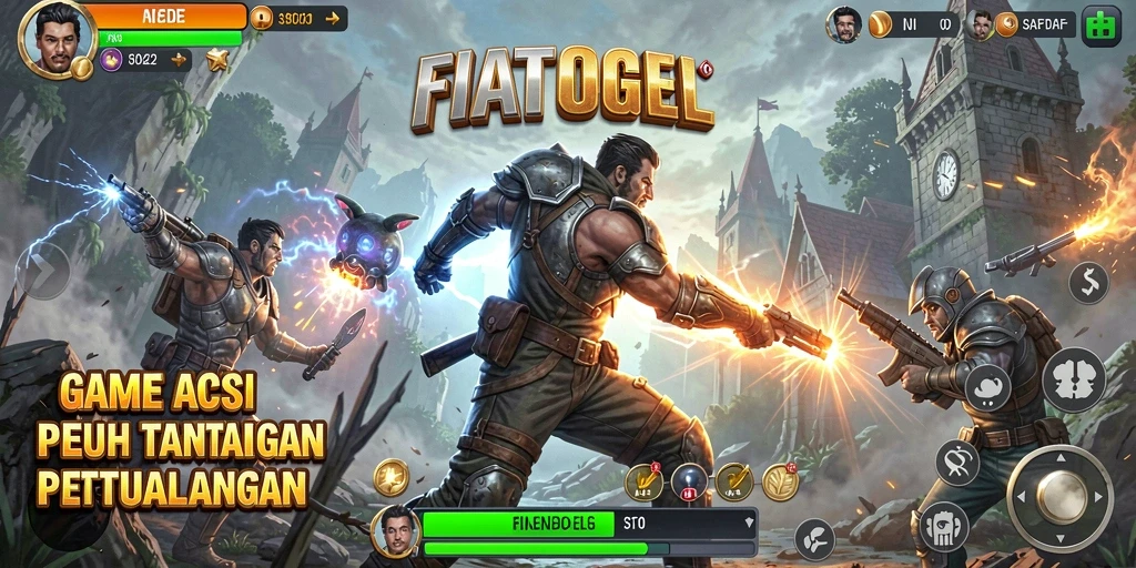 Tangkapan layar menampilkan aksi seru dalam FIATOGEL dengan karakter yang berjuang melawan musuh.