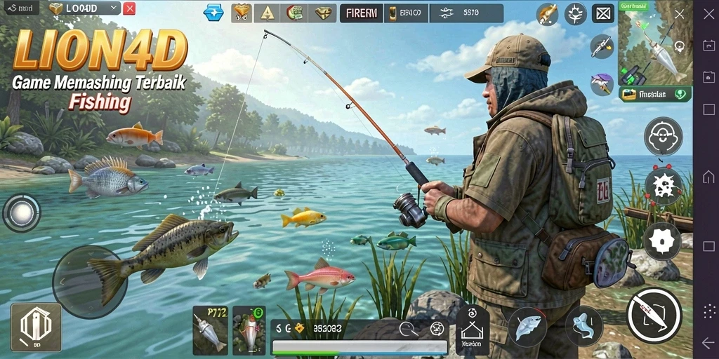 Gameplay menakjubkan dalam LION4D dengan aksi memancing yang seru.