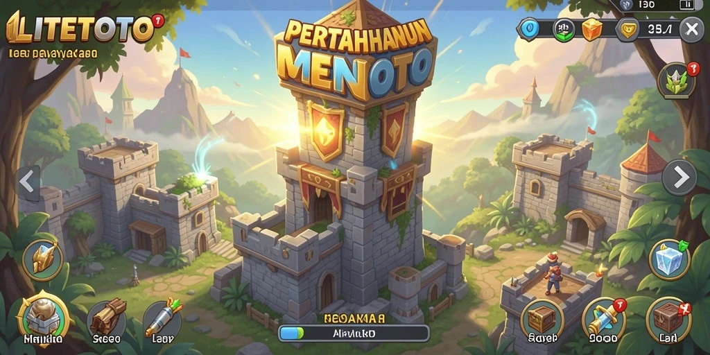 Gameplay LITETOTO menampilkan menara pertahanan dan musuh yang beragam.