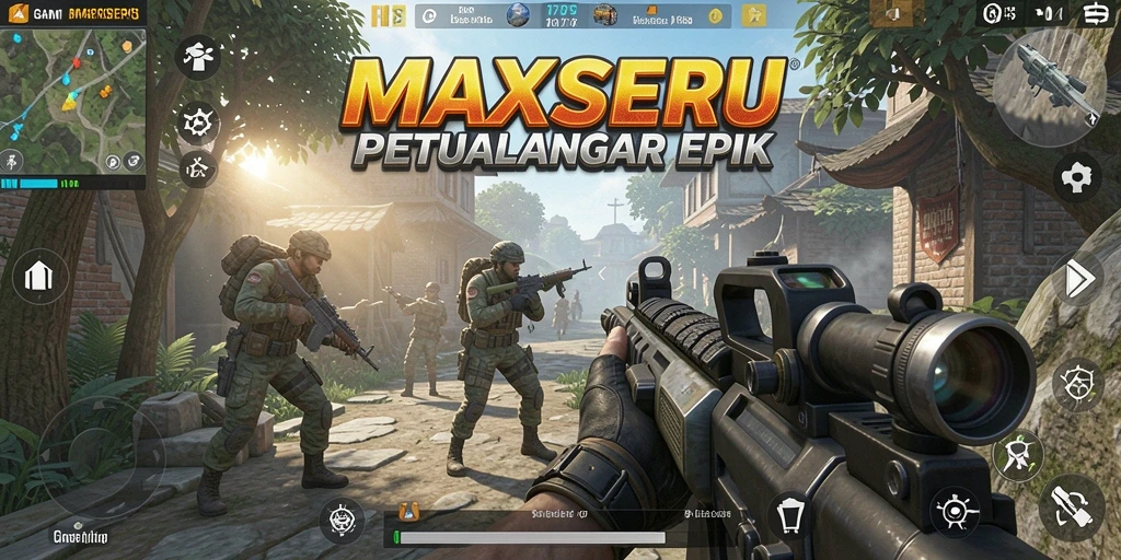 Tangkapan layar gameplay <strong>MAXSERU</strong> yang menampilkan aksi menegangkan dalam pertempuran FPS.