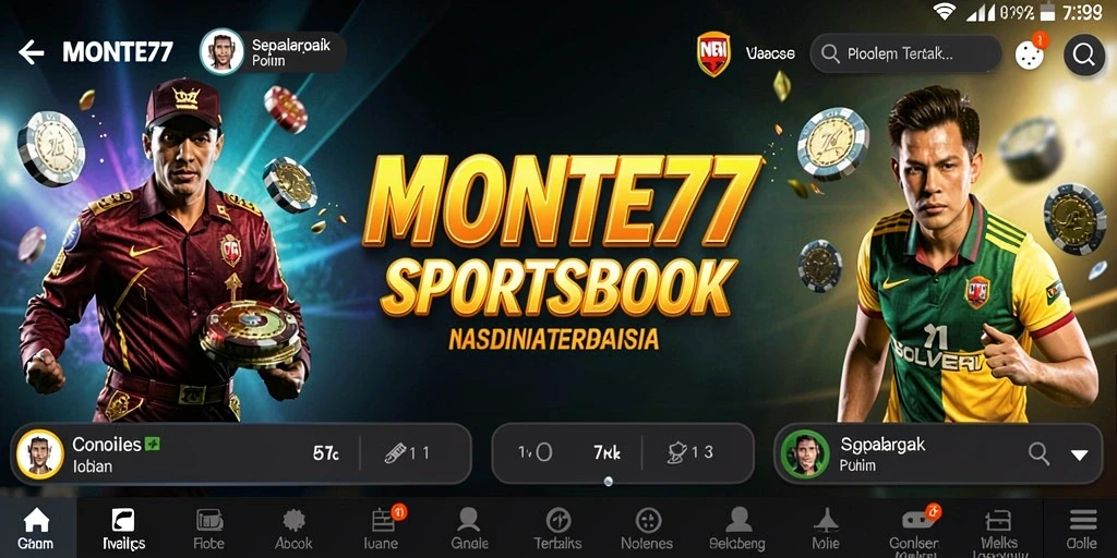 Screenshot utama MONTE77 yang menunjukkan fitur taruhan olahraga.