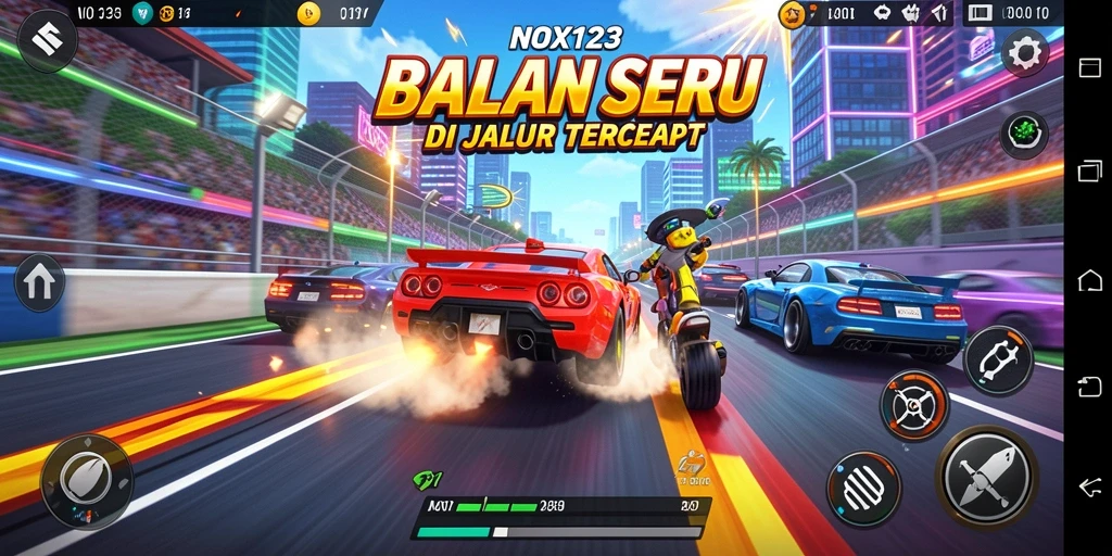Gameplay menarik dalam <strong>NOX123</strong> dengan berbagai mobil balap.