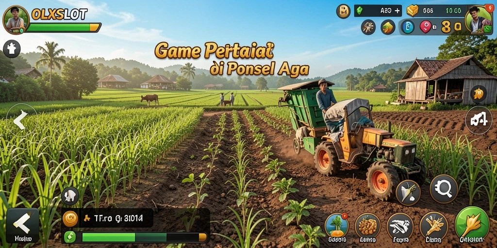 Tampilan gameplay OLXSLOT yang menampilkan kebun yang indah dan penuh warna.
