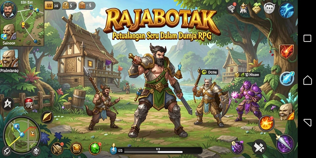 Gameplay RAJABOTAK yang menegangkan dengan pertarungan epik dan dunia fantasi.