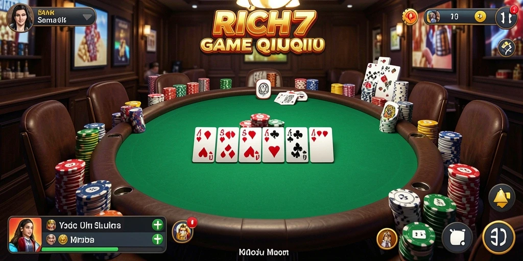 Tampilan gameplay seru dari RICH7 yang menampilkan kartu QiuQiu.