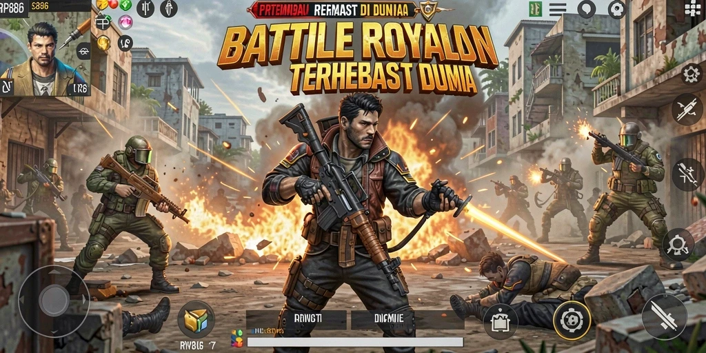 Screenshot gameplay <strong>RP886</strong> menampilkan aksi pertempuran Battle Royale yang mendebarkan.
