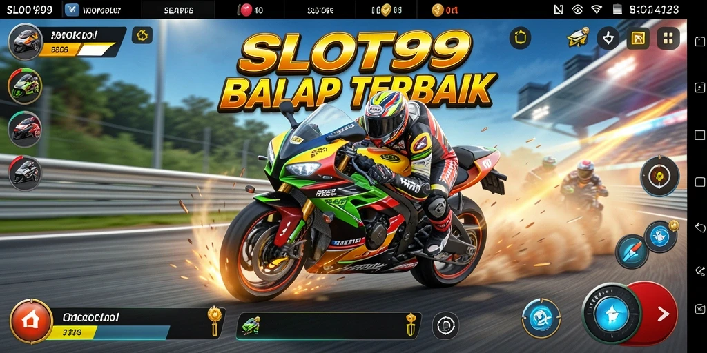 Tampilan gameplay SLOT99 yang mengesankan dalam balapan motor.