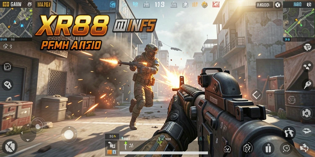Screenshot gameplay XR88 menampilkan aksi pertempuran yang intens dan grafis menawan.